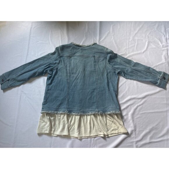 LOGO Lori Goldstein Denim Jacket W/ Frayed Hem & Layered White Shirt Womens 18W - Picture 2 of 8